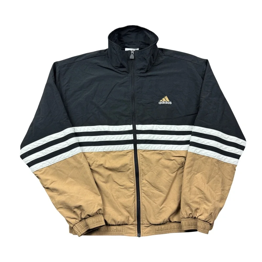 Adidas Mens Medium Colorblock Track Jacket Black Tan Windbreaker Sportswear Kit